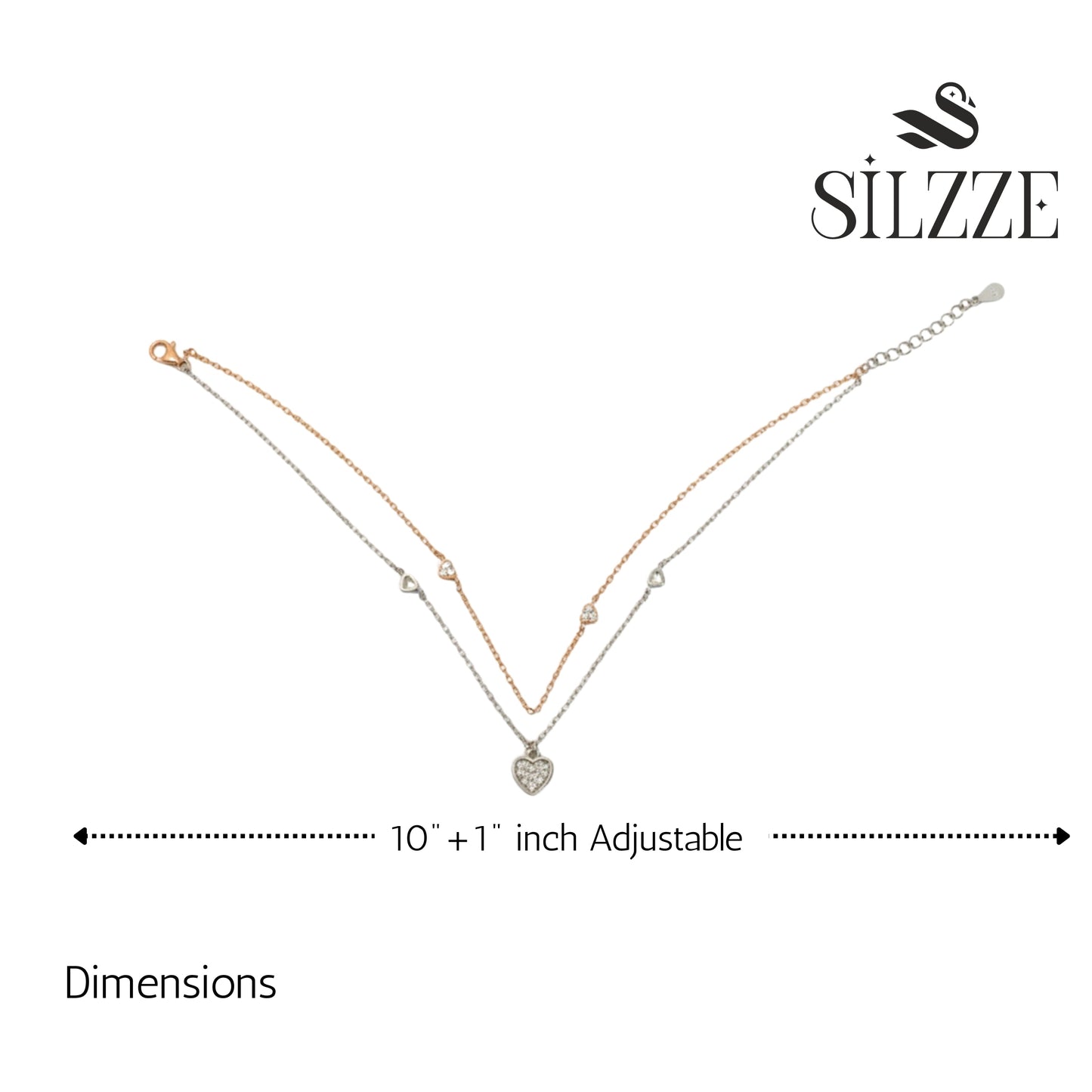 Silver Two-Tone Love Layered Anklet Set