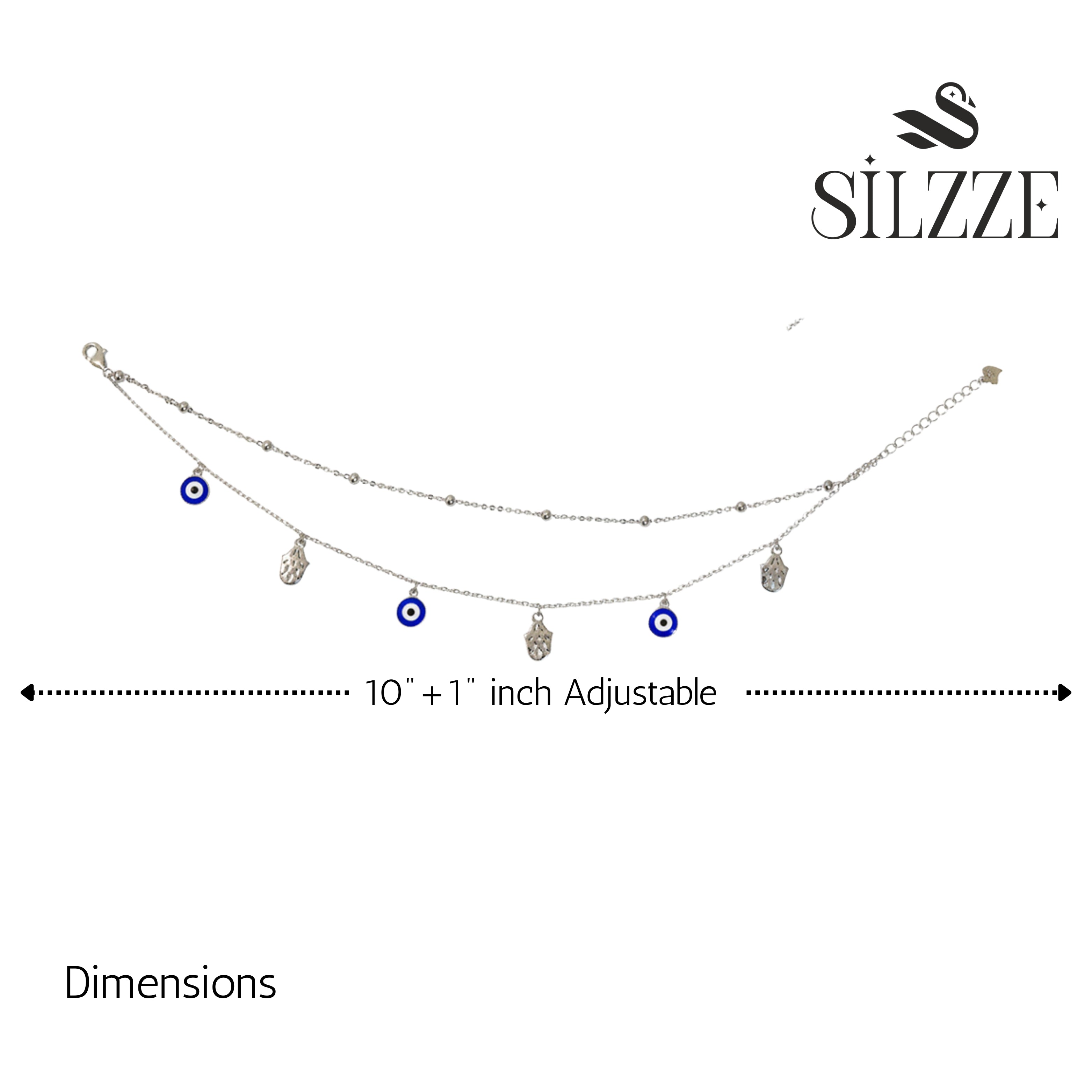 Silver Fancy Evil eye protection Double layered Anklet