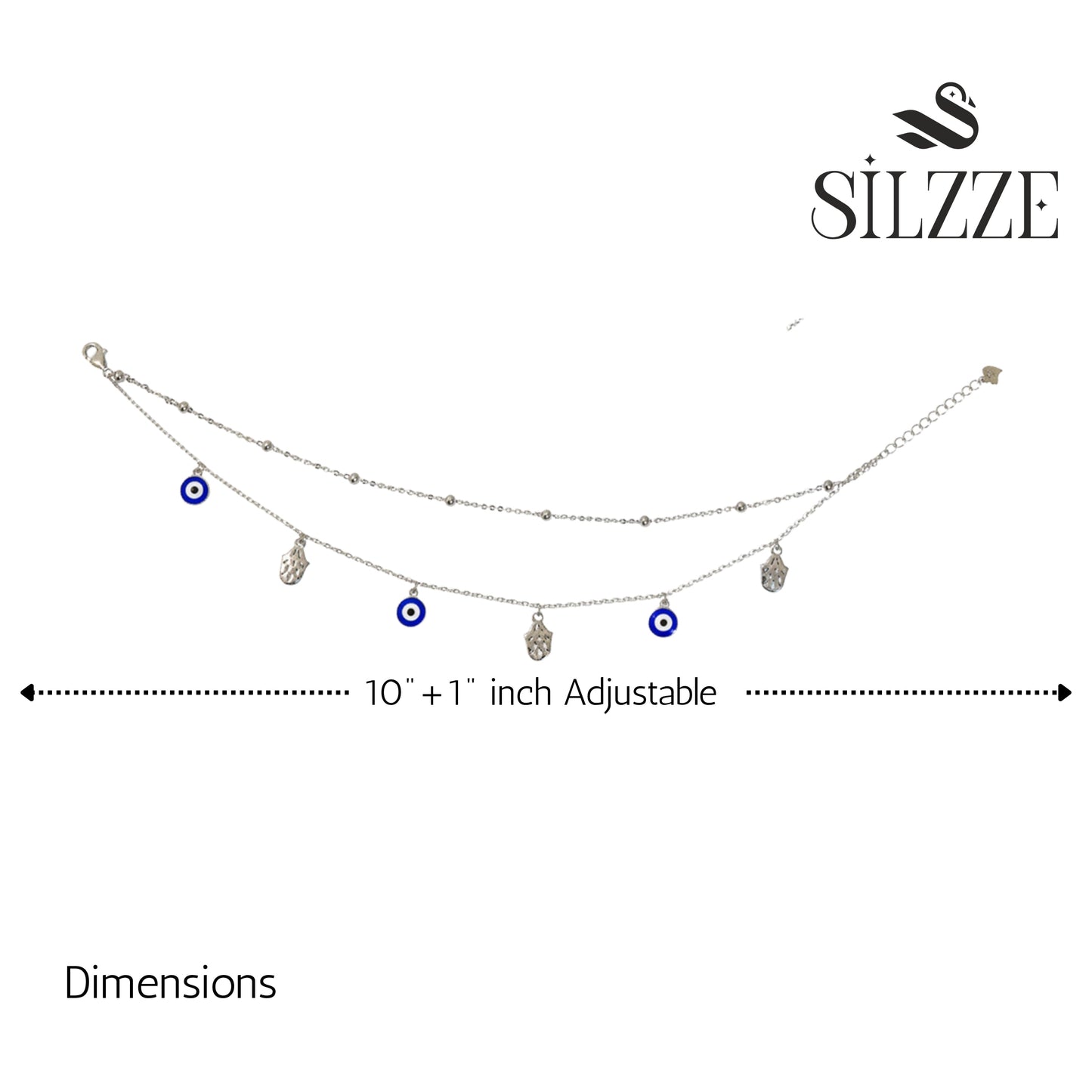 Silver Fancy Evil eye protection Double layered Anklet