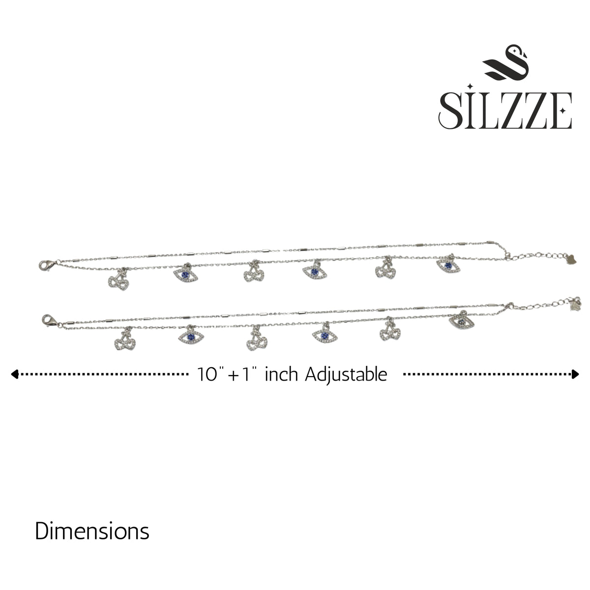 Silver sweet Cherry and eye Double layered Anklet