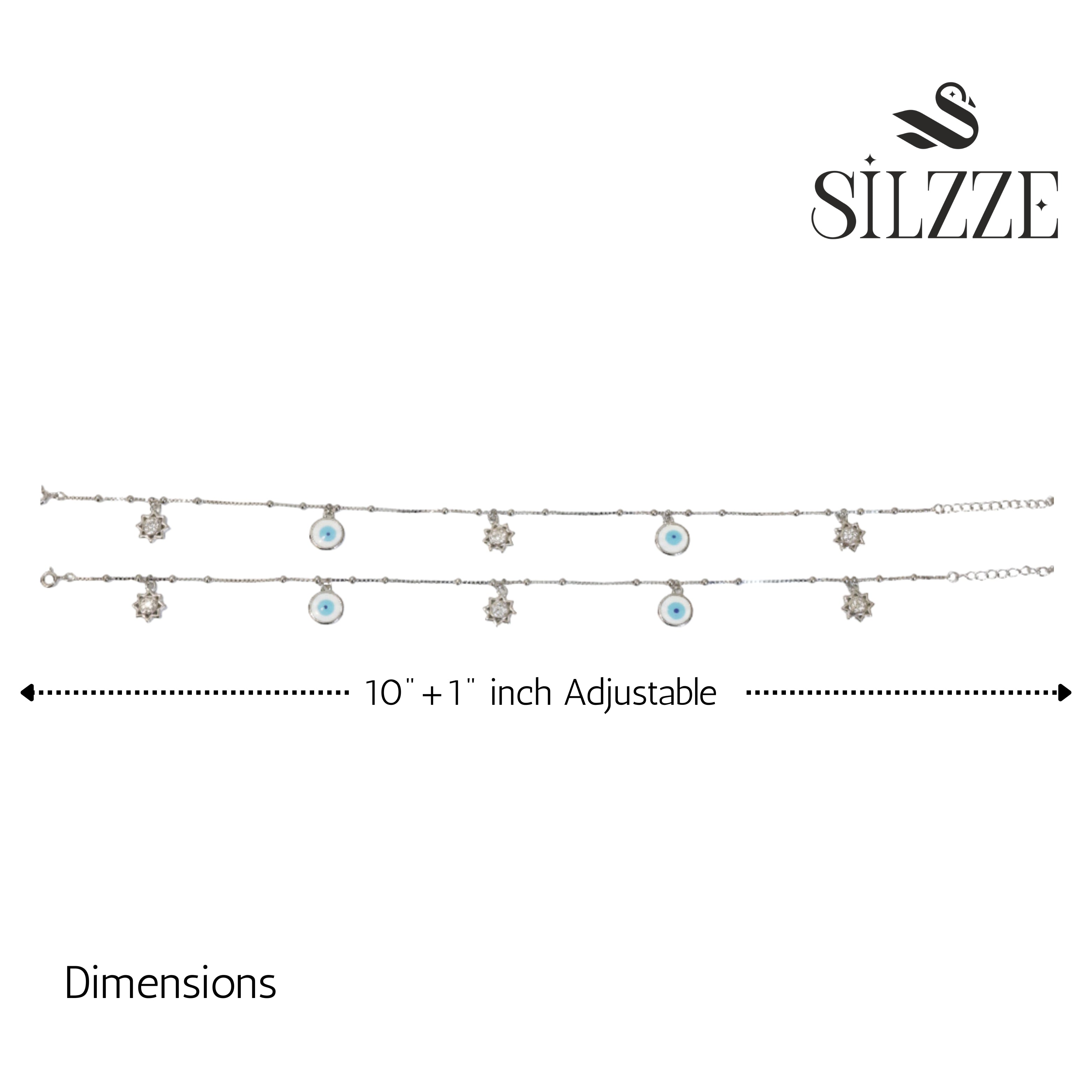 Silver Evil eye and Sun charms Anklet