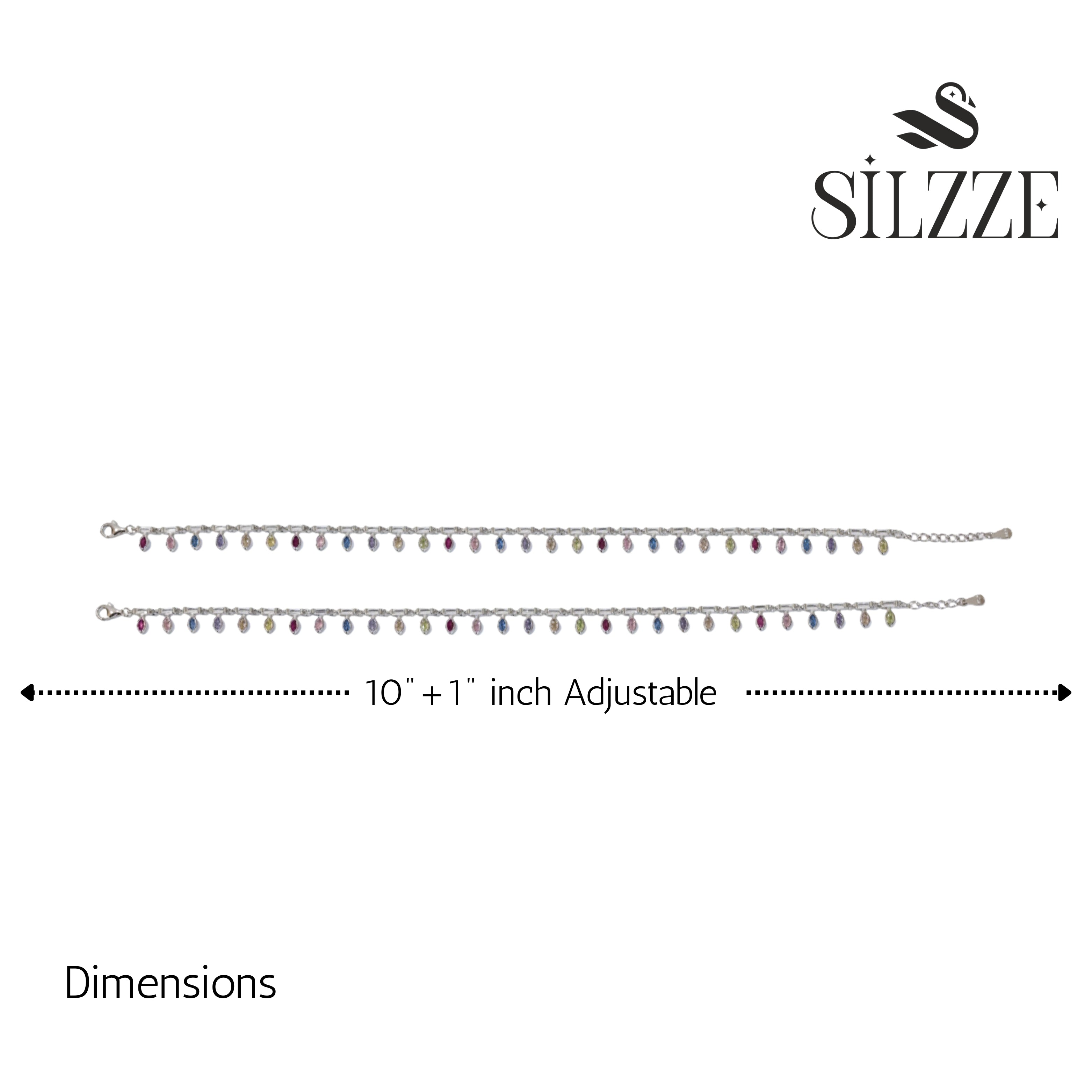 Silver Dazzling Rainbow Multi-colored Marquise Anklet