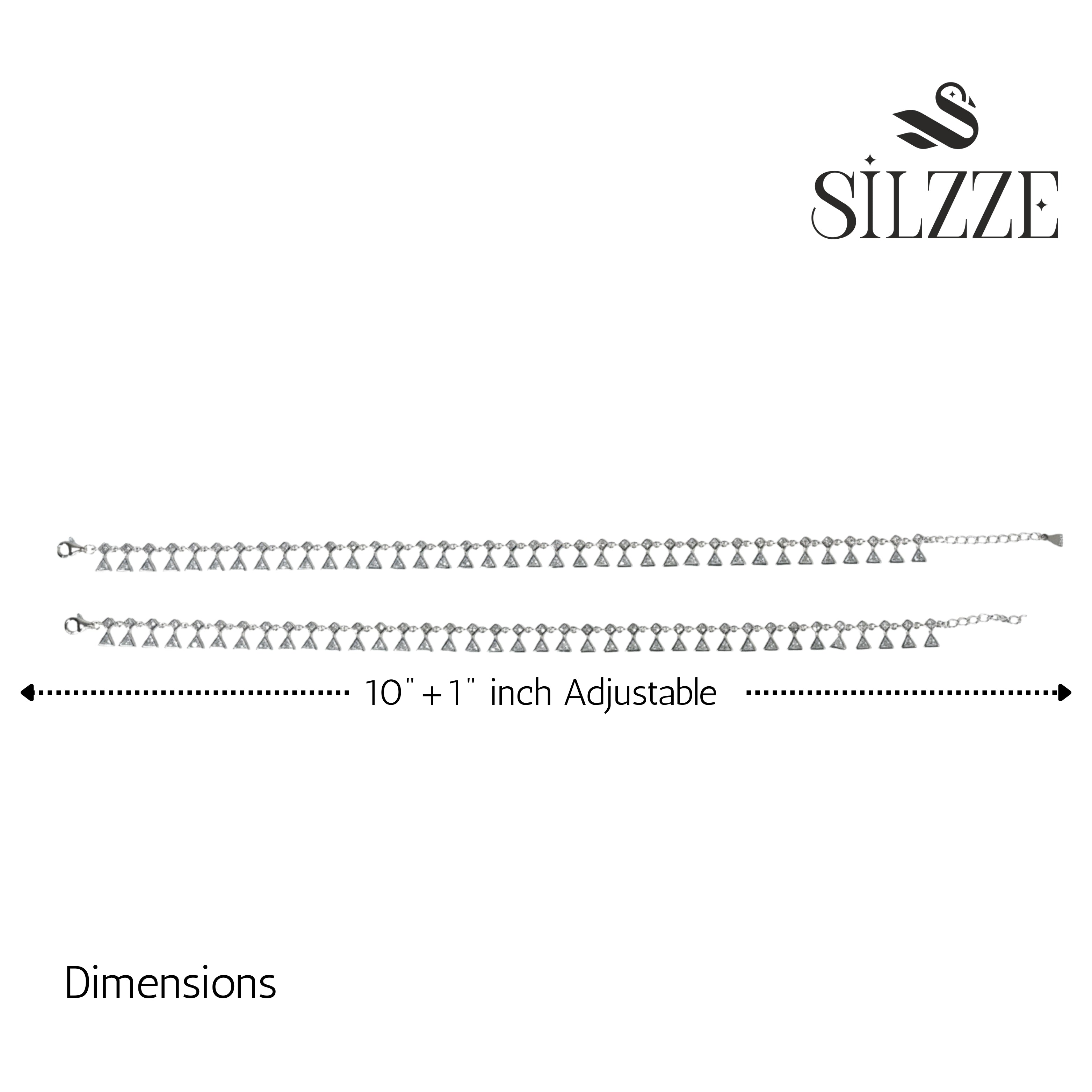 Silver Premium Triangle shaped CZ Diamond Anklet