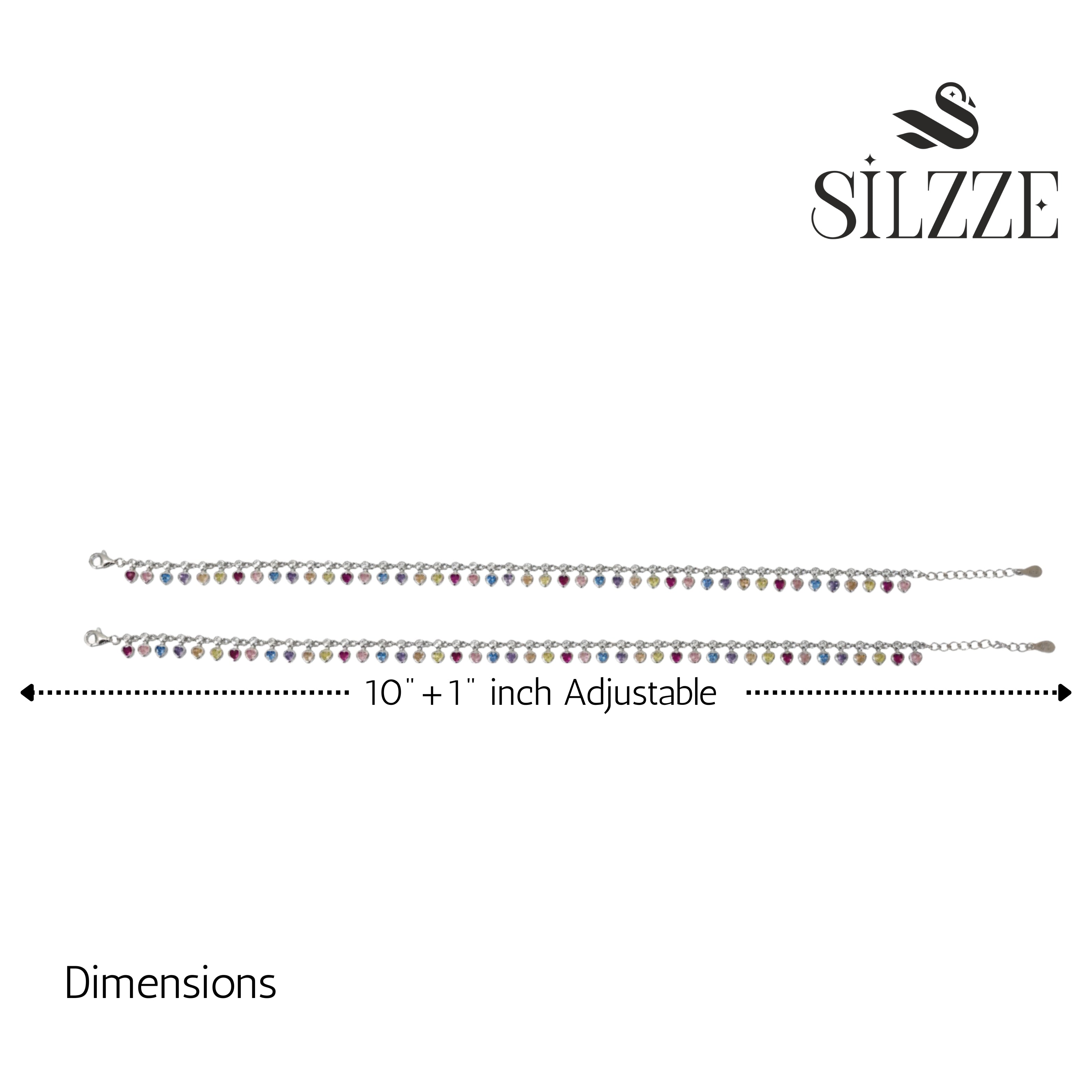 Silver Multicoloured Heart Drop Anklet