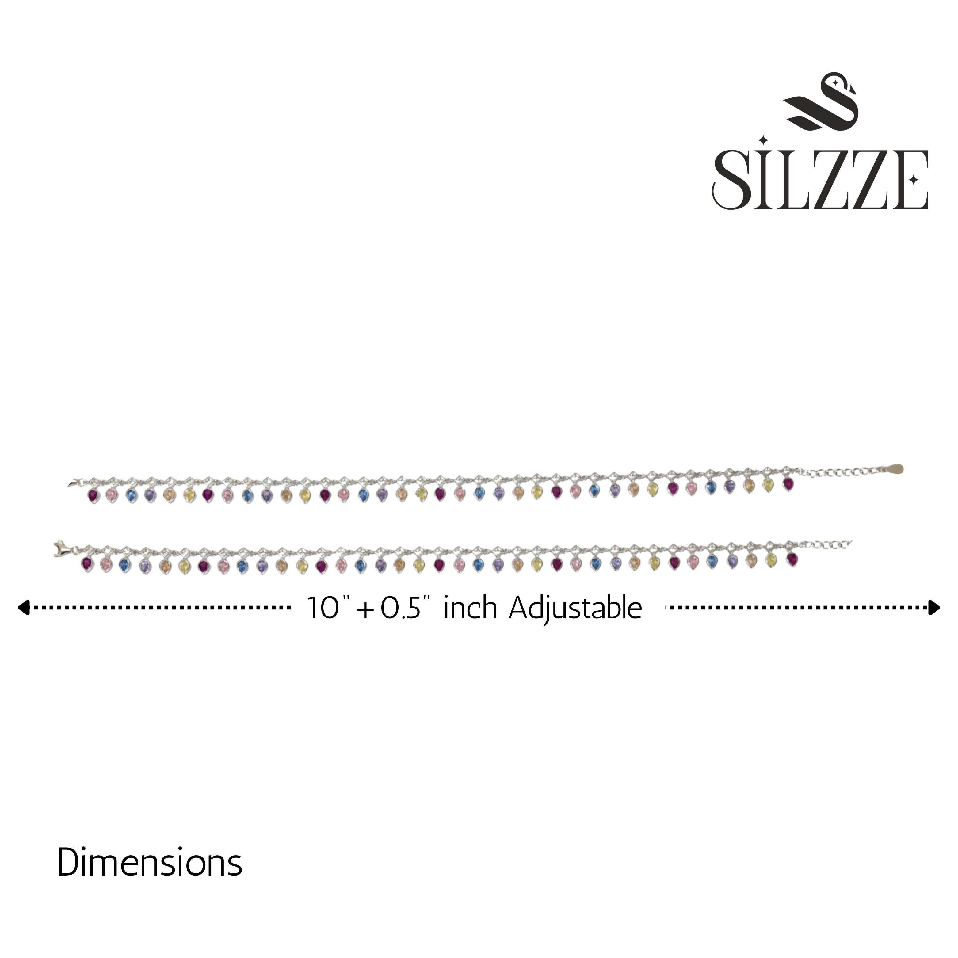 Silver Vibrant Rainbow multicolored  Teardrop  Anklet