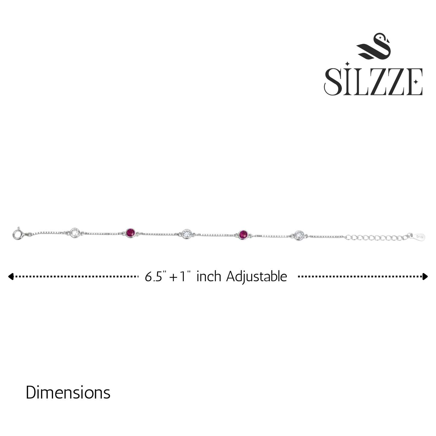 Silver Classic Ruby pink and White Girlish Chain bracelet