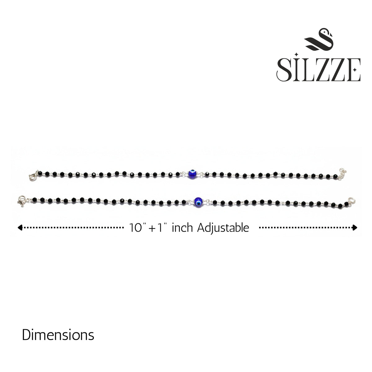 Silver Black beads Evil eye Anklets For her