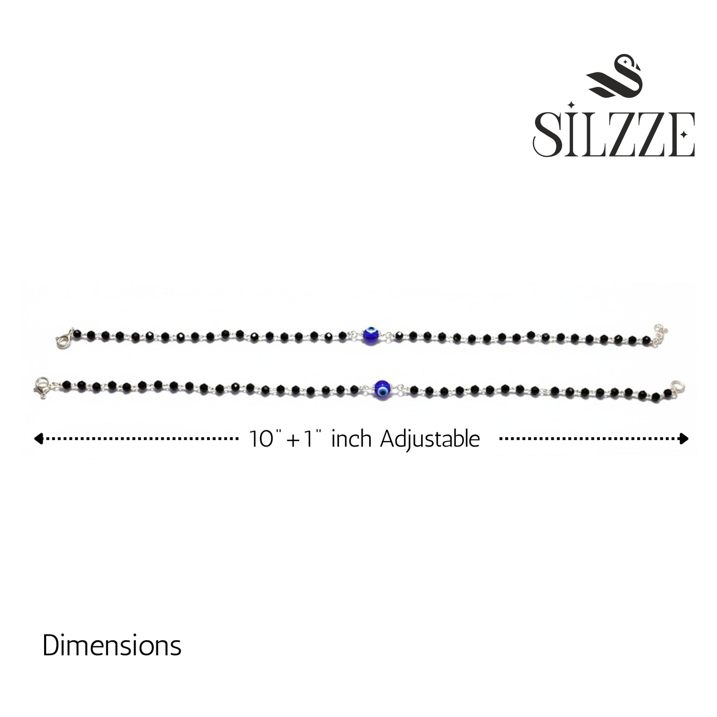 Silver Black beads Evil eye Anklets For her
