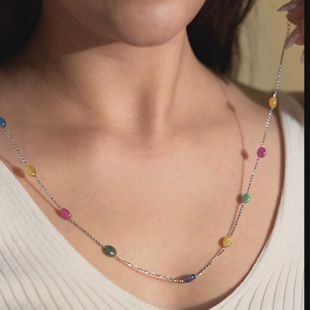 Radiant Multicolored Gemstone Sterling Silver Chain