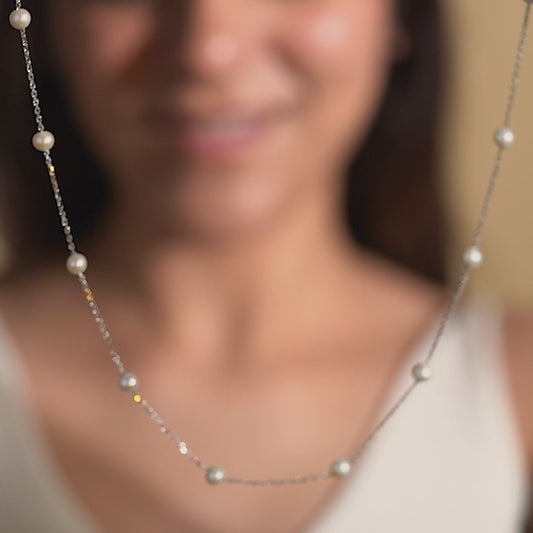 Classic Round Freshwater Pearl Sterling Silver Chain