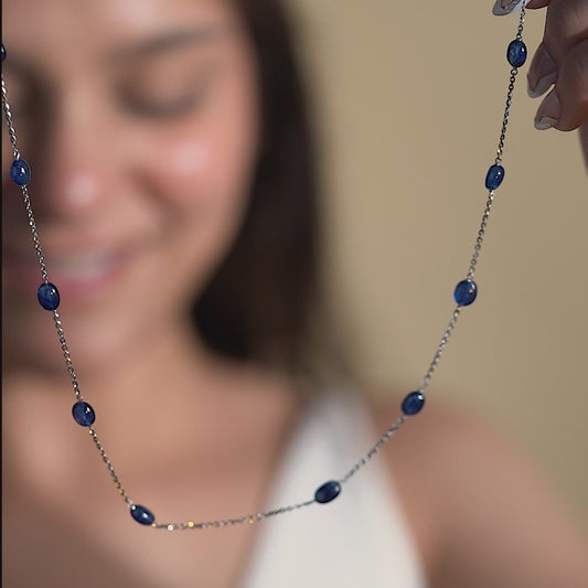 Silver Blue Sapphire chain  Necklace