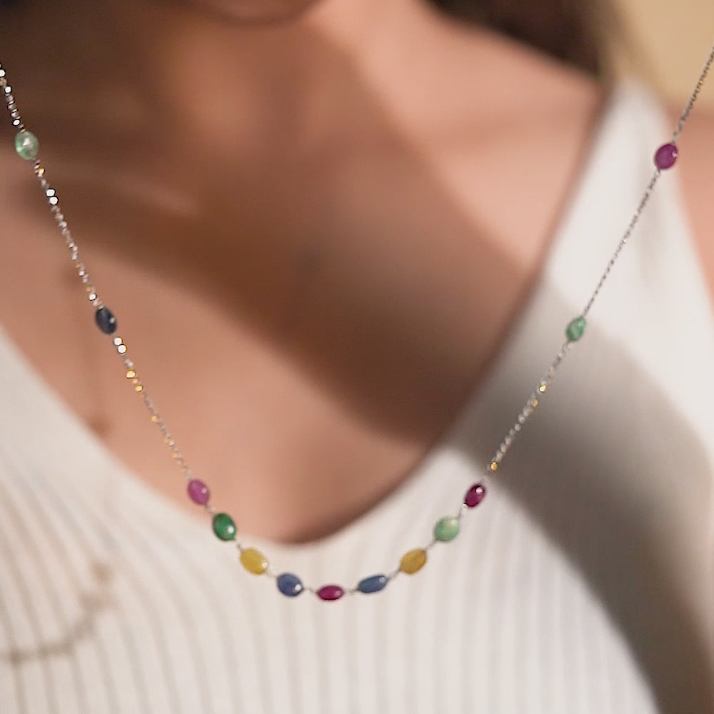 925 Silver Multicolored stone Necklace