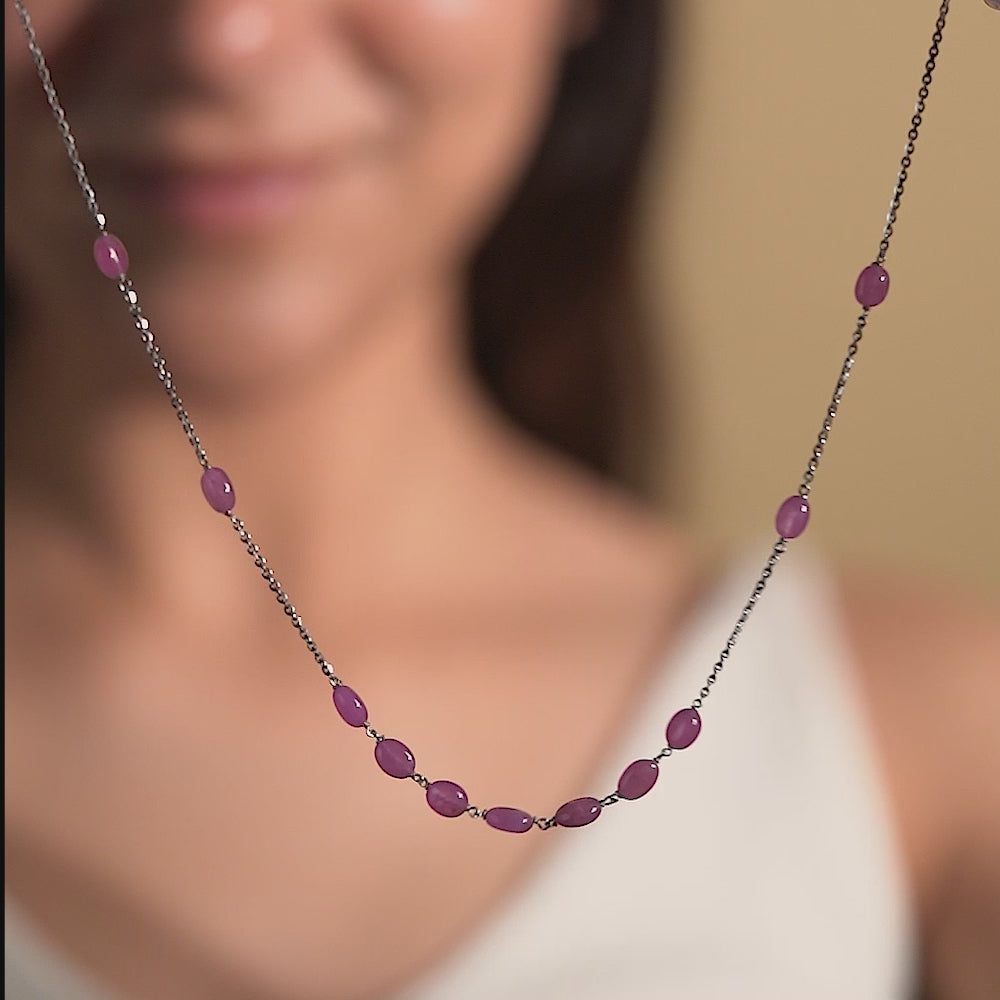 Pink Ruby Sterling Silver Necklace