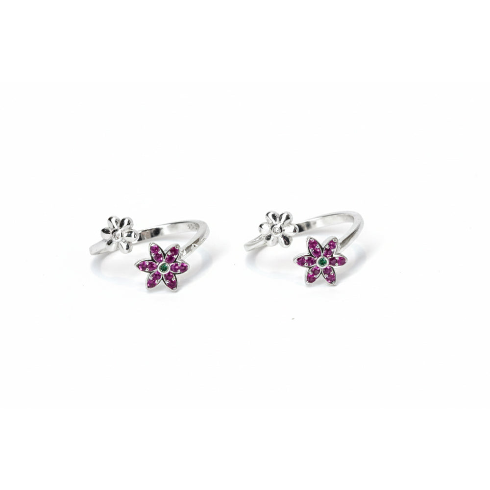 Silver Pink CZ Toe Ring