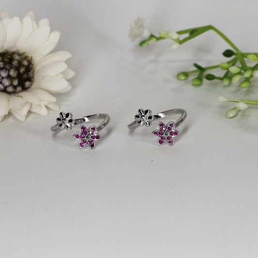Silver Pink CZ Toe Ring