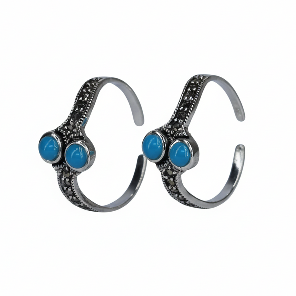 Silver Oxidized Blue Toe Ring