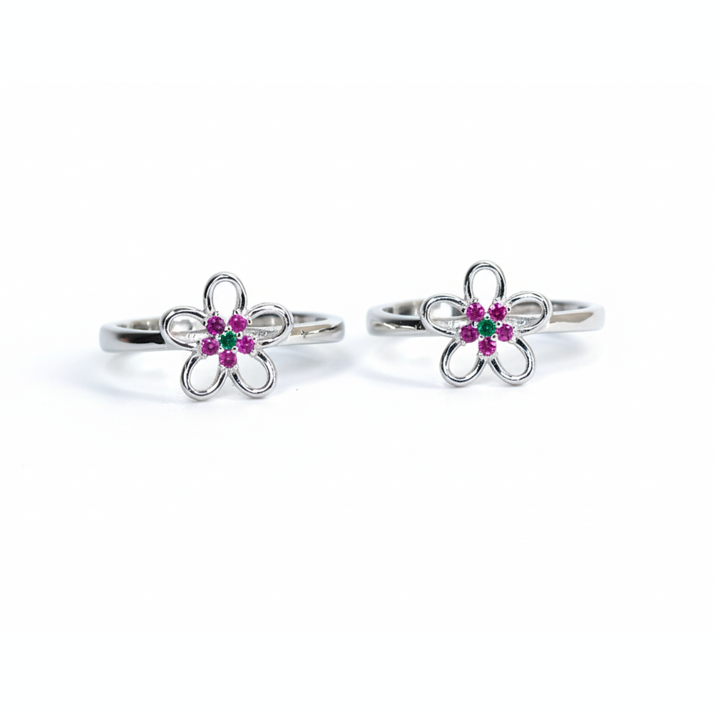 Silver Pink Flower Toe Ring