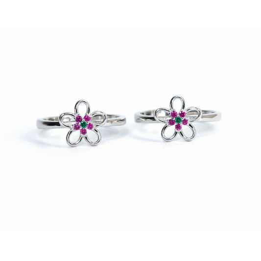 Silver Pink Flower Toe Ring