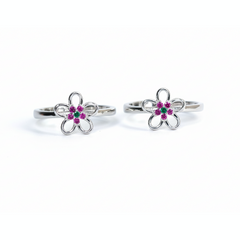 Silver Pink Flower Toe Ring