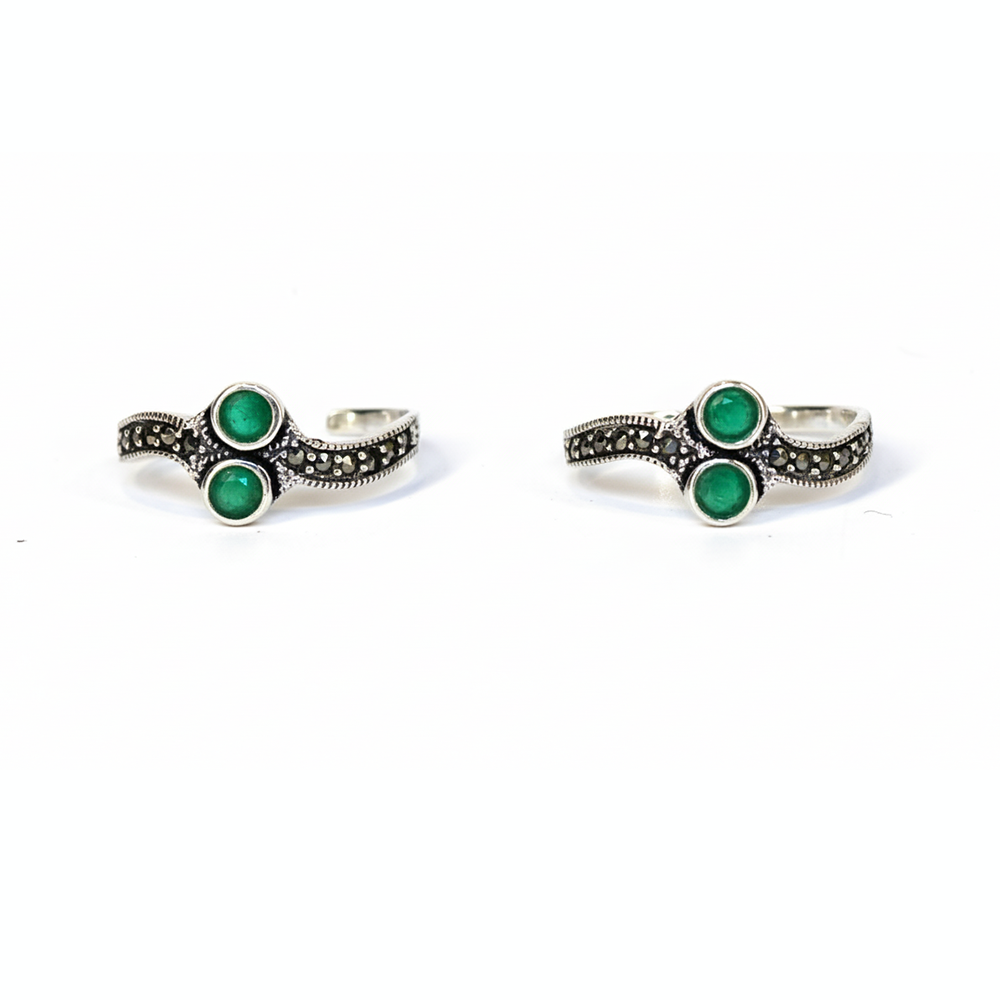 Silver Garland Green Toe Ring