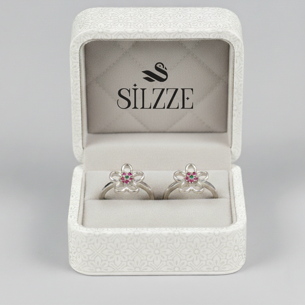 Silver Pink Flower Toe Ring