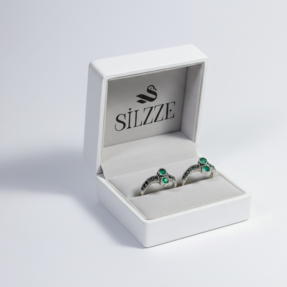 Silver Garland Green Toe Ring